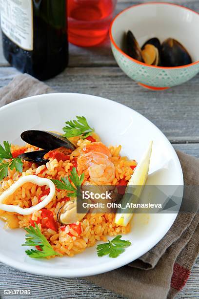Spanish Tasty Risotto In A White Bowl Stock Photo - Download Image Now - 2015, Bowl, Crockery