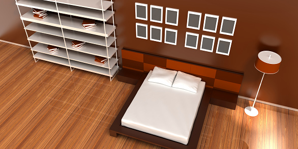 3d render! Modern bedroom with stylish furniture.