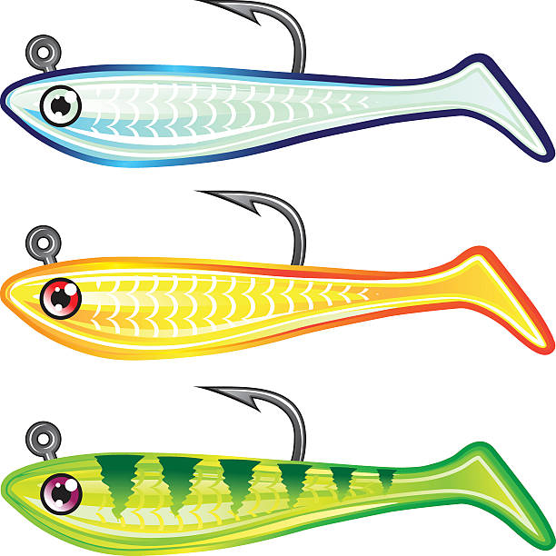 ilustrações, clipart, desenhos animados e ícones de pesca de plástico flexível isca iscas de peixe imitação jiga ilustração vetorial - minnow