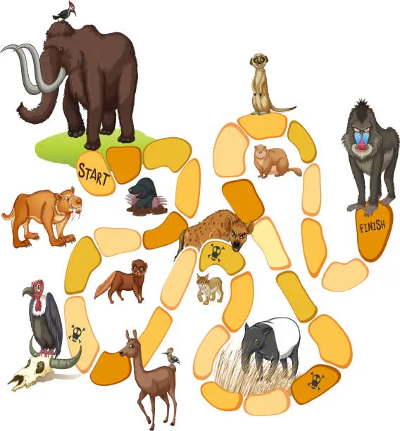 Vector illustration of Game template with wild animals