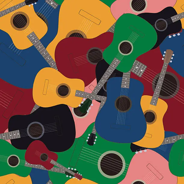 Vector illustration of Seamless pattern with colored guitars