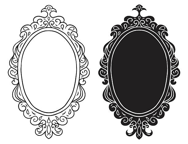 Frames set Hand drawn vintage frames set with floral pattern, line art, black silhouette closeup isolated on white background. Design element, space for text - vector artwork mirror object borders stock illustrations