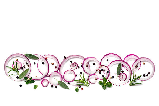 istock Food Background Red Onions Peppercorns and herbs over White 534400606