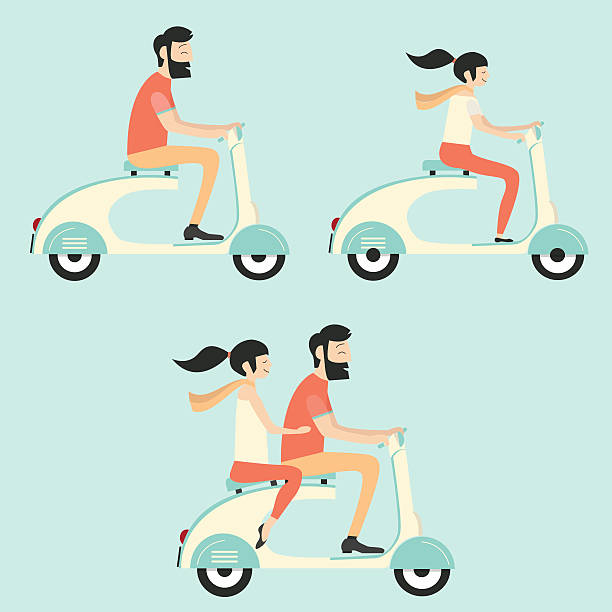 illustrazioni stock, clip art, cartoni animati e icone di tendenza di matrimonio coppia su scooter - bicycle playing cards