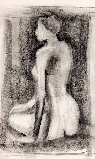 žena tělo studovat kresbu dřevěného uhlí - lidská podoba stock ilustrace