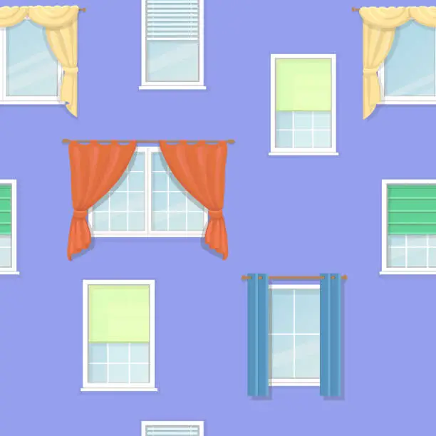 Vector illustration of windows curtains seamless background