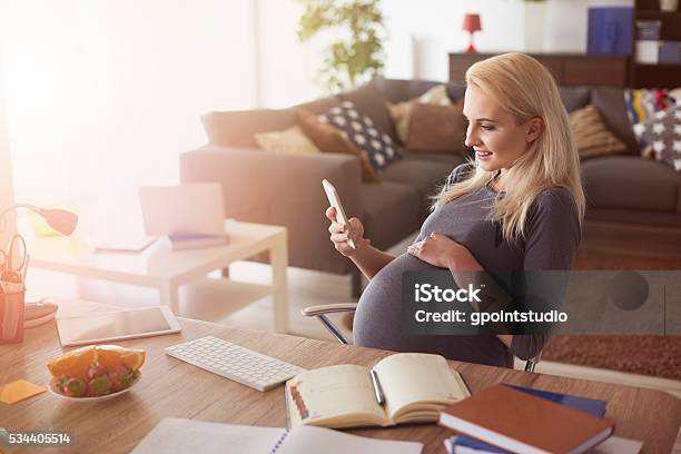 Cheerful Future Mom And Her Business Stock Photo - Download Image Now - Pregnant, Working, Women