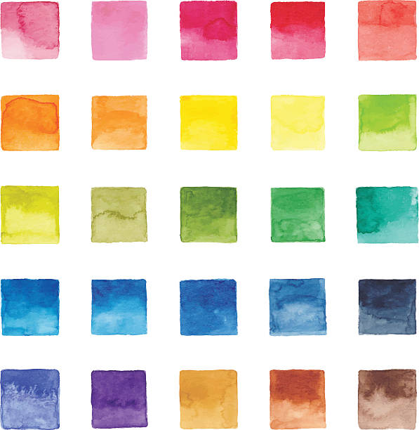 aquarell color chart - quadratisch komposition stock-grafiken, -clipart, -cartoons und -symbole