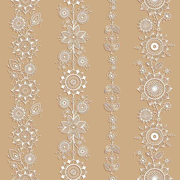 белый декоративный бесшовные границ. менди стиле. - lace frame retro revival floral pattern stock illustrations