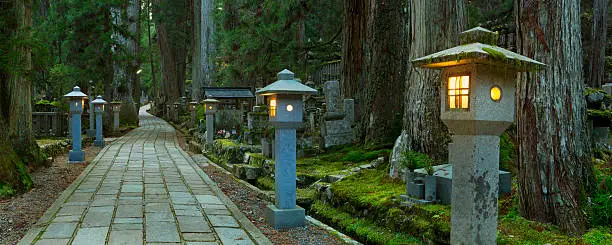 A path through the Okunoin ancient Buddhist cemetery in Koyasan (高野山), Japan.