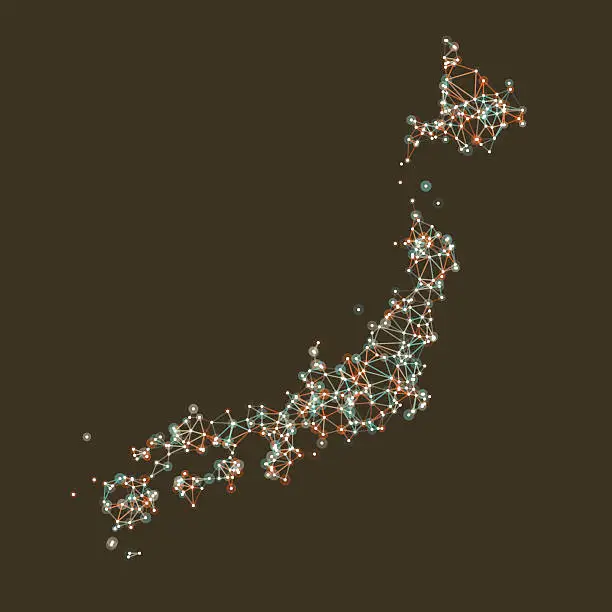 Vector illustration of Japan Map Network Mesh