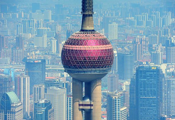 Oriental Pearl TV Tower in Shanghai, is the landmark of the  country's biggest city and a global financial hub. It was built in 1991-1994, a cultural icon of the city.