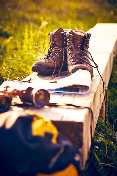 istock Bench hiking map hiking shoes backpack 534426443