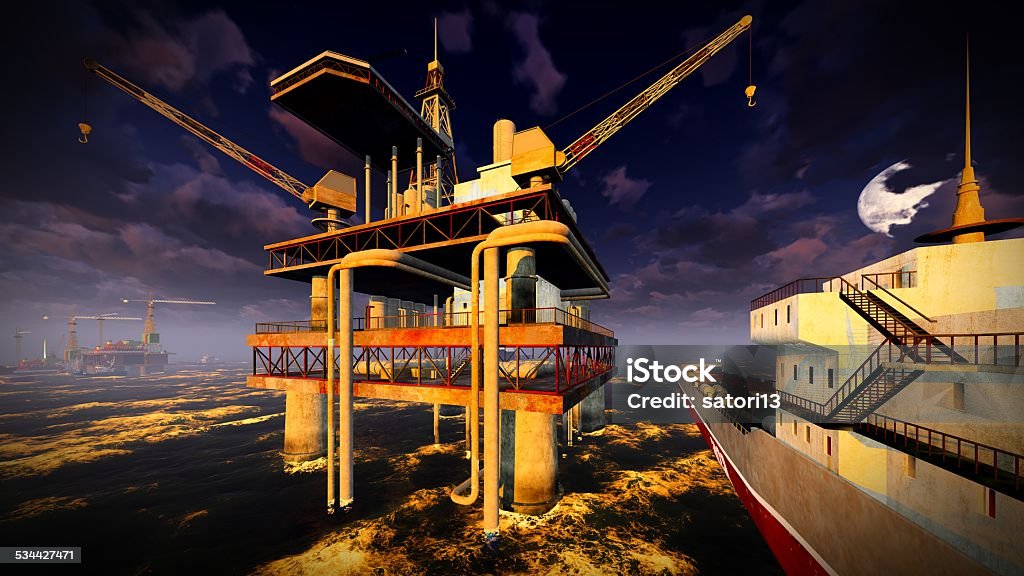Oil rig  platform Oil rig  platform at night 2015 Stock Photo