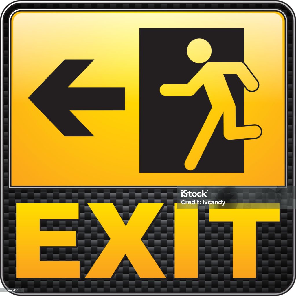 Exit label Gradient and transparent effect used. Evacuation stock vector
