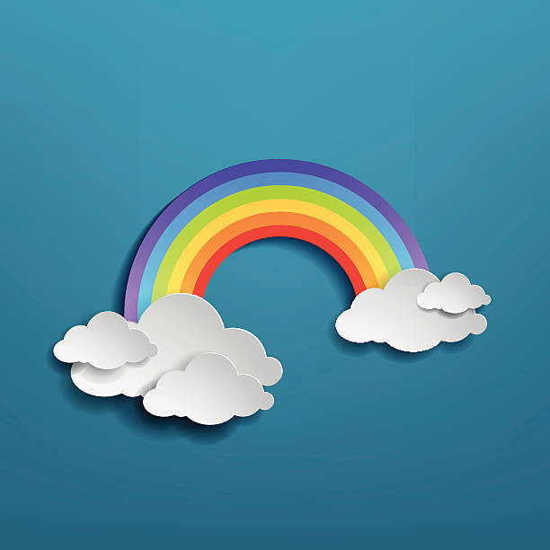 Colorful rainbow arch with clouds Colorful rainbow arch with clouds on blue background. paper craft stock illustrations