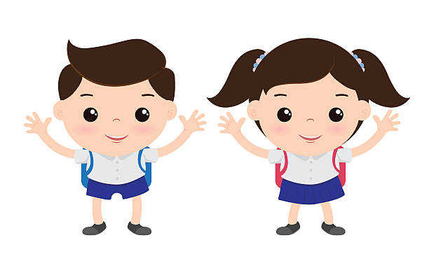 Students Cartoon Boy And Girl In School Uniform Stock Illustration -  Download Image Now - Student, Thailand, Baby - Human Age - iStock