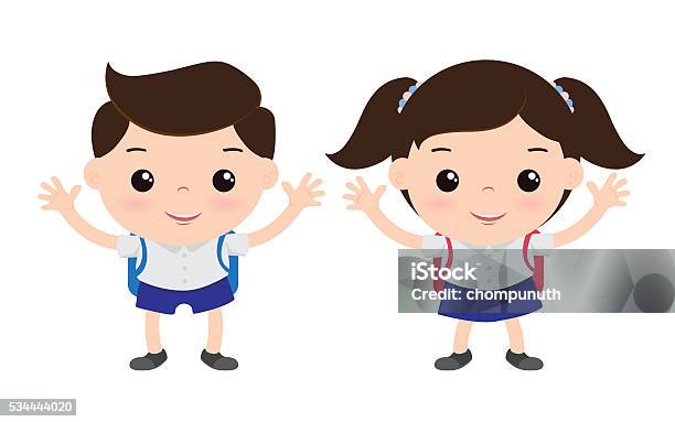 Students Cartoon Boy And Girl In School Uniform Stock Illustration -  Download Image Now - Student, Thailand, Baby - Human Age - iStock