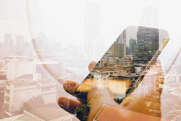 istock Double exposure image of people using smart phone 534444452