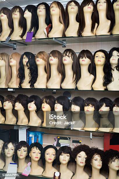 Mannequins With Different Style Wigs On Shelves Stock Photo - Download  Image Now - Synthetic Wig, Article, Artificial - iStock