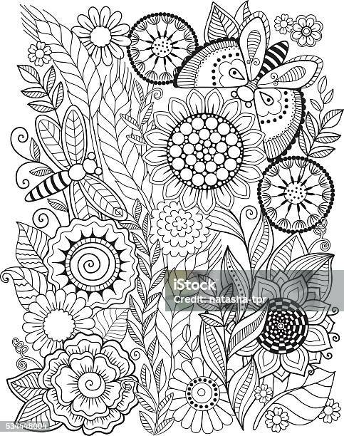 Summer Flowers Coloring Book For Adult Stock Illustration - Download Image Now - Coloring Book Page - Illlustration Technique, Summer, Flower