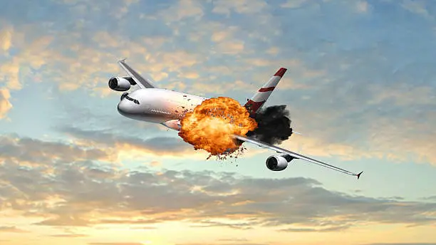 Passenger Airplane with a big explosion in the sky