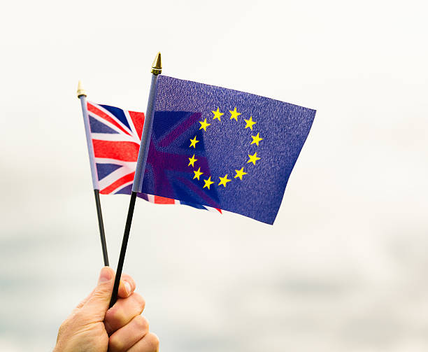 European Union and UK Union Jack flags held together
