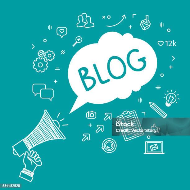 Concept Of Blogging Stock Illustration - Download Image Now - Blogging, Laptop, Search Engine