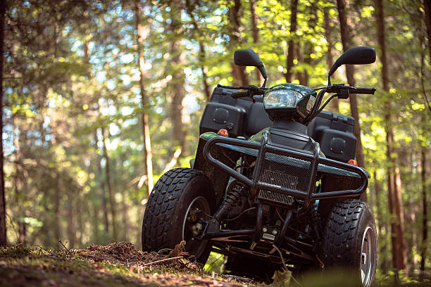 Young men driving quad on the hill