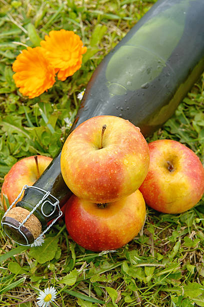a bottle of cider with apples from Normandy