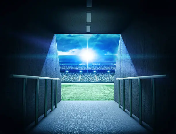 The imaginary stadium tunnel is modelled and rendered.