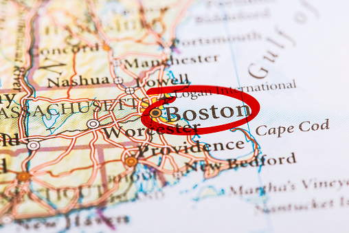 Boston Mappoint Boston Marked On Map Stock Photo - Download Image Now - Boston ...