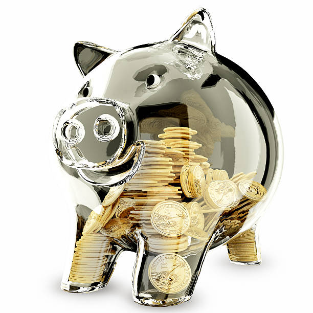 3 d render стекла piggybank изолированные на белом фоне - accessibility bank banking treasure стоковые фото и изображения