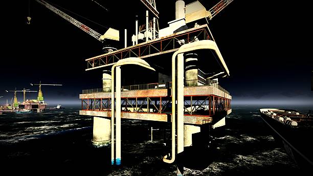 Oil rig  platform Oil rig  platform at night oil pump incomplete rough oil stock pictures, royalty-free photos & images