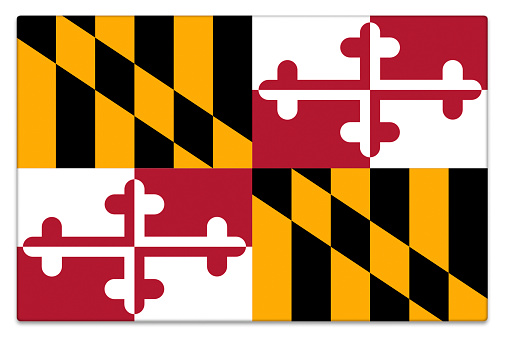 Gloss Maryland flag on white with subtle shadow.
