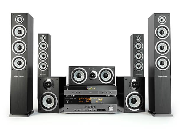 istock Home cinema speaker system. Loudspeakers, player and receiver. 534474665