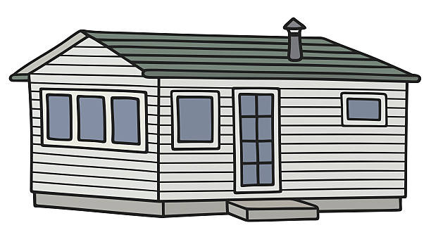 White small mobilhome Hand drawing of a white small mobilhome trailer home stock illustrations