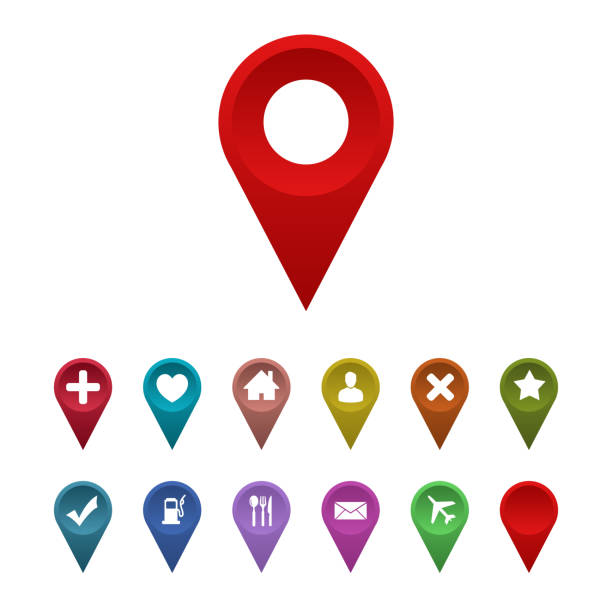 map pointer with place icon map pointer with place icon wildlife tracking tag stock illustrations