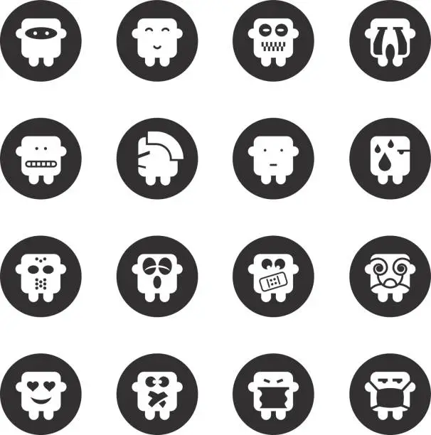 Vector illustration of Emoticons Set 4 - Black Circle Series