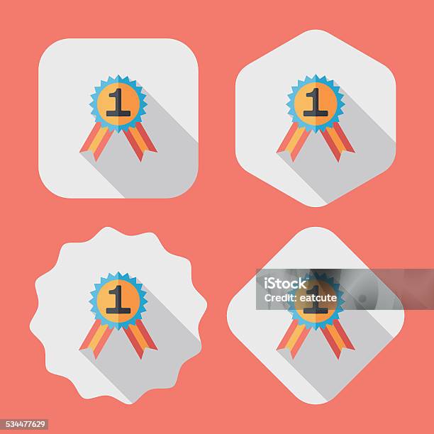 Medal Flat Icon With Long Shadow Eps10 Stock Illustration - Download Image Now - Achievement, Award, Blue