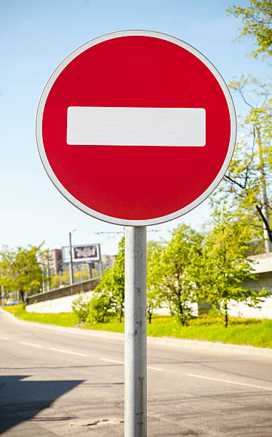 istock Round red road sign on metal pole. No Entry 534479210