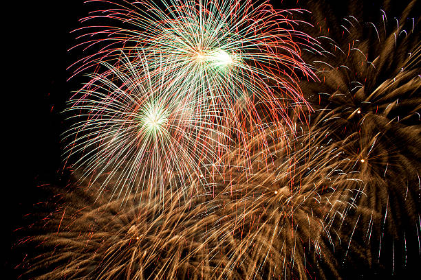 istock Colorful fireworks on a night sky background. 534480129