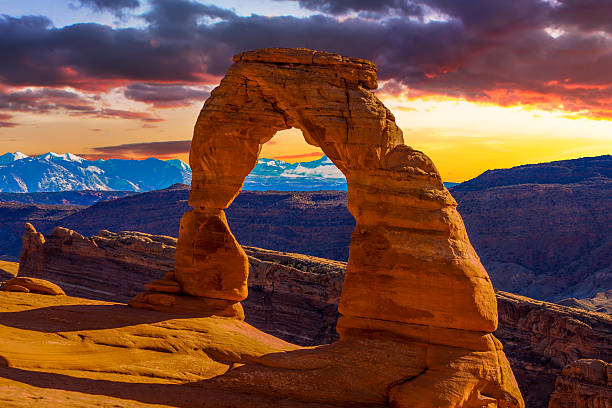 Arches National Park Beautiful Sunset Image taken at Arches National Park in Utah natural arch stock pictures, royalty-free photos & images
