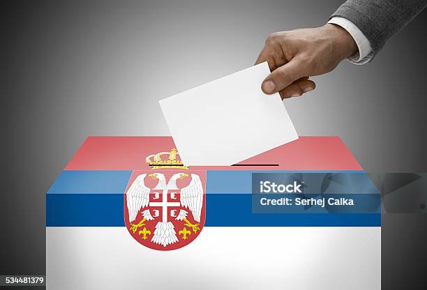 Ballot Box Painted Into National Flag Colors Serbia Stock Photo - Download Image Now