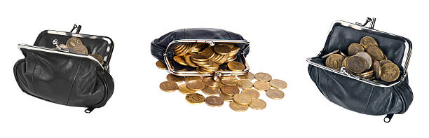 istock set black leather purse with coins on white background 534481784