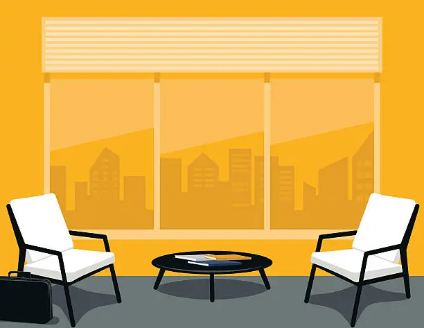 Vector illustration of Bright yellow and Grey Office or waiting Room