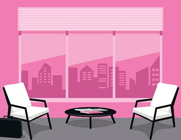 Vector illustration of Bright Pink and Grey Office or waiting Room