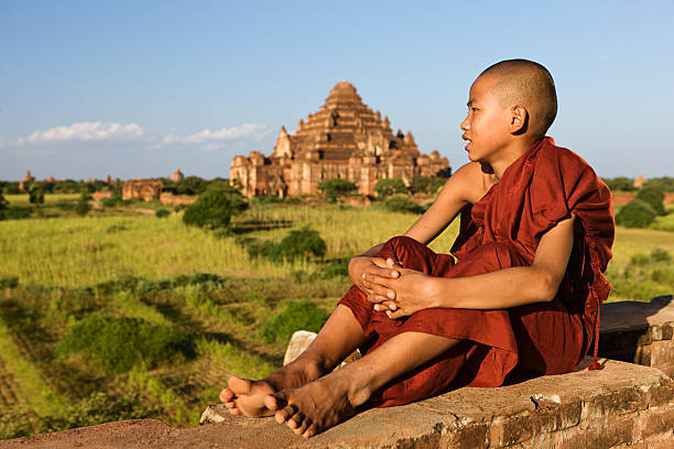 istock Young Buddhist monk looking at the Bagan's panorama 534483394