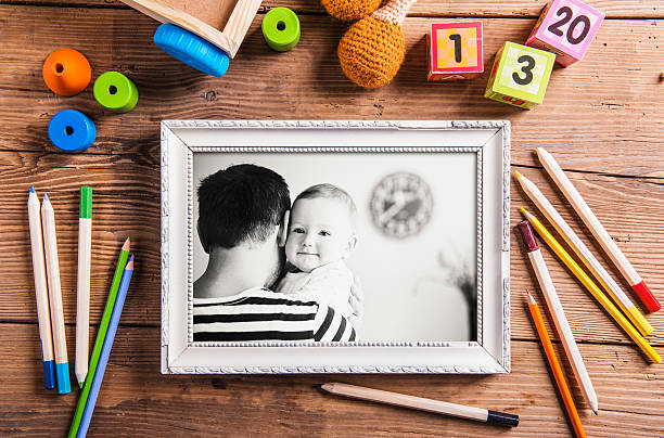 istock Fathers day composition. Black-and-white photo. Various toys. 534484958