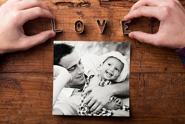 istock Fathers day composition. Black-and-white picture, studio shot. 534485342
